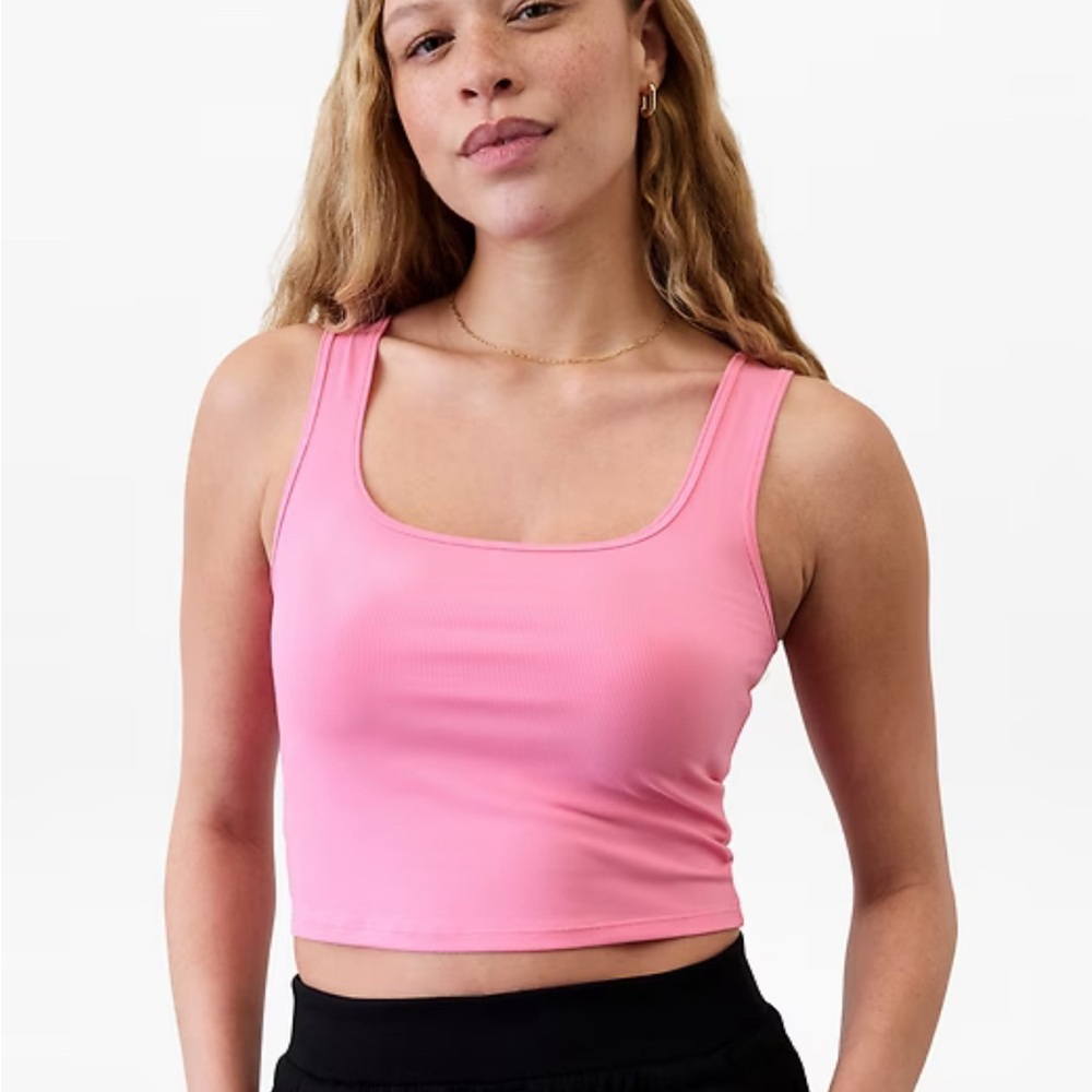 NWT Athleta Signature Rib Square Neck Crop Tank‎ in Raphanus Pink Size Large NEW